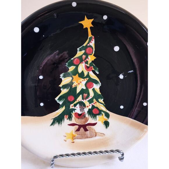 PLATES-SALAD/DESSERT-Certified Int'l-Becca Barton-Black Cream-Christmas Tree - Picture 2 of 8